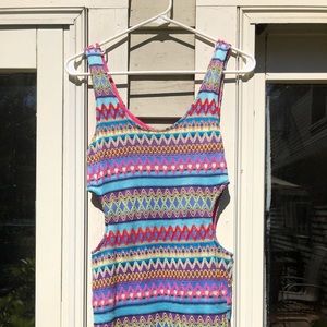 soft fitted colorful pattern cut out dress